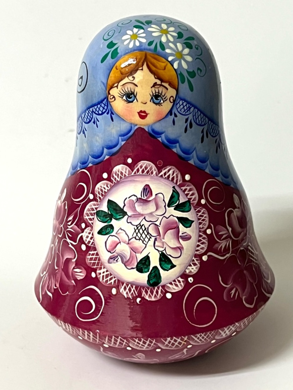 Hand-Painted Wooden Roly-Poly Russian Matryoshka Nevalyashka Doll Toy 4.8 in